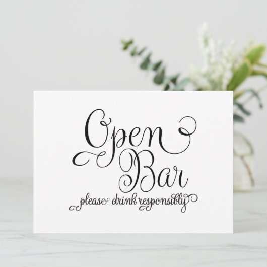 OPen Bar Wedding Sign Einladung (Stehend Vorderseite)