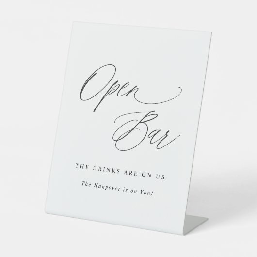 Open Bar Wedding Sign Elegant Modern Calligraphy Sockelschild (Vorderseite)