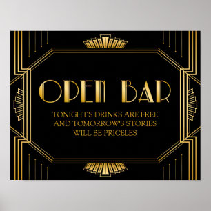 Open Bar Wedding Sign   Gatsby Art Deco Poster