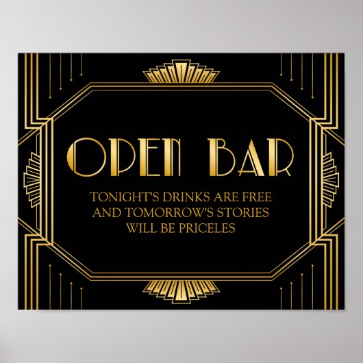 Open Bar Wedding Sign | Gatsby Art Deco Poster (Vorne)