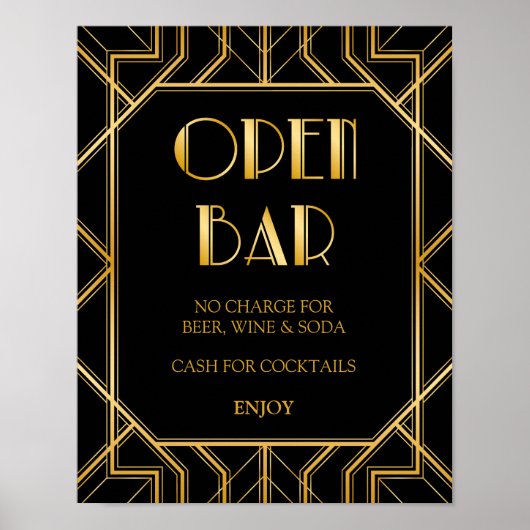 Open Bar Wedding Sign | Gatsby Art Deco Poster (Vorne)