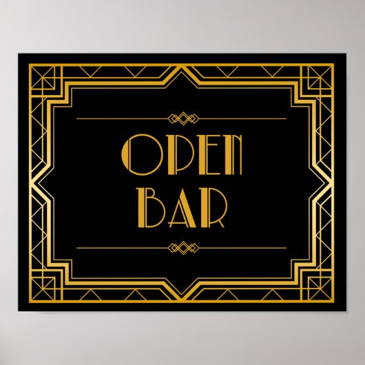 Open Bar Wedding Sign | Gatsby Art Deco Poster (Vorne)