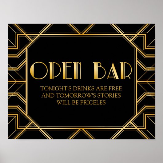 Open Bar Wedding Sign | Gatsby Art Deco Poster (Vorne)