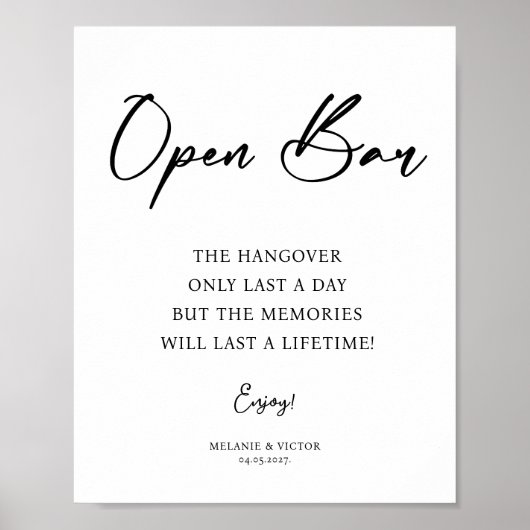 Open Bar Wedding Sign Poster (Vorne)