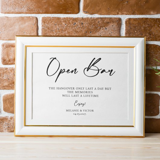 Open Bar Wedding Sign Poster
