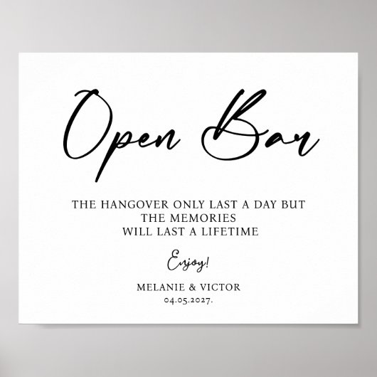 Open Bar Wedding Sign Poster (Vorne)