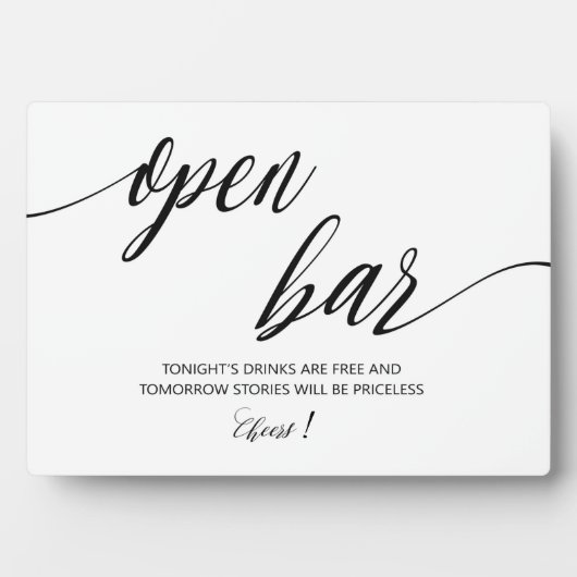 Open Bar Wedding Sign Tabletop Plaque Fotoplatte (Vorderseite)