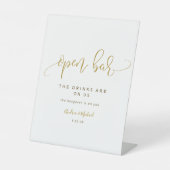Open Bar Wedding Sign Wirbel Calligrafy Gold Sockelschild (Vorderseite)