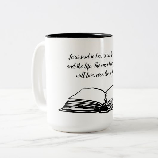 Open Bible on John 11:25 Zweifarbige Tasse (Vorderseite Links)