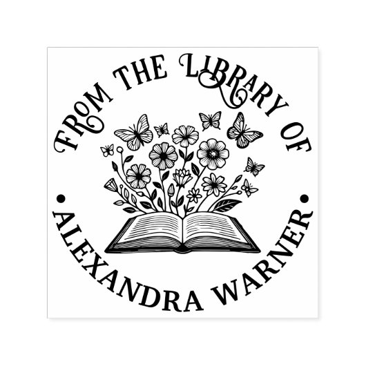 Open Book Wild Blume, Butterfly Library Name Permastempel (Design)