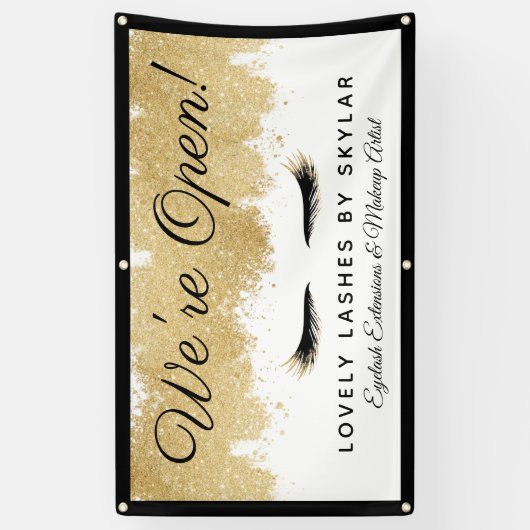 Open Business Gold Black Eyelash Beauty Salon Banner (Vertikal)