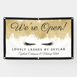 Open Business Gold Black Eyelash Beauty Salon Banner