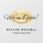 Open for Business Gold Black Beauty Lips Makeup Fensteraufkleber (Blatt)