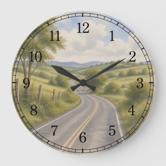 Open Highway Wall Clock — Scenic Road Design Große Wanduhr (Vorderseite)