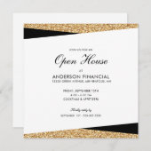 Open House Black and Gold Glitzer Einladung (Vorne/Hinten)