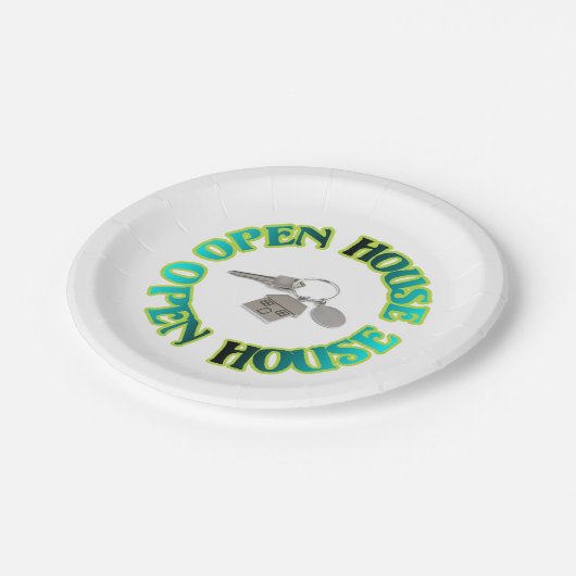 Open House Erwärmung Real Anwesen House Keys Paper Pappteller (Schrägansicht)