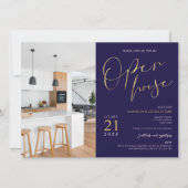 Open House-Foto für Navy Blue & Gold Business-Logo Einladung (Vorderseite)