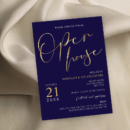 Open House für Navy Blue & Gold Script Einladung