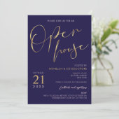 Open House für Navy Blue & Gold Script Einladung (Stehend Vorderseite)
