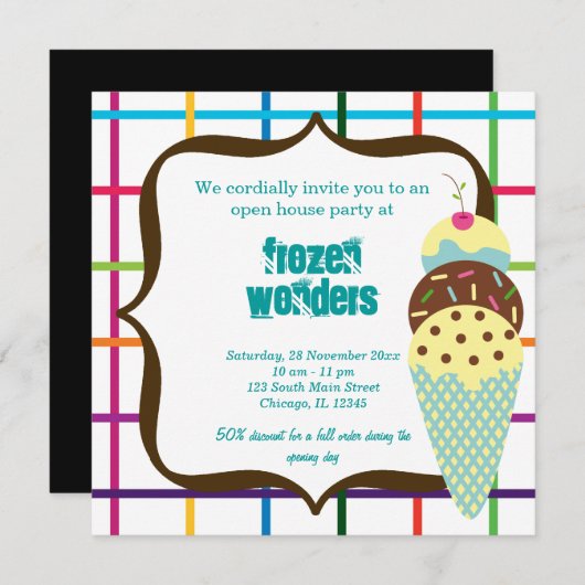 Open House Ice Cream Salon Einladung (Vorne/Hinten)
