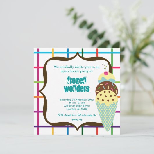 Open House Ice Cream Salon Einladung (Stehend Vorderseite)