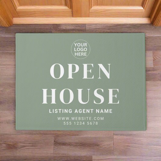 Open House l Custom Sage Green Logo & Text Willkom Fußmatte