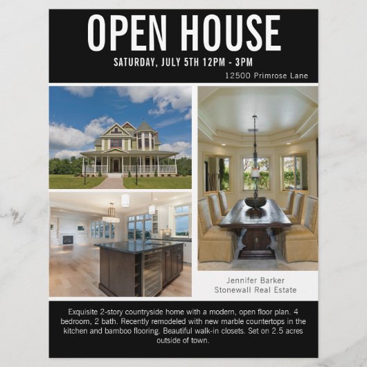 Open House Modernes Black Real Anwesen Listing Flyer (Vorne)