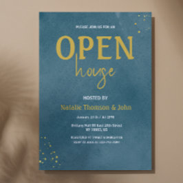 Open House Navy Blue Sprinkle Gold Einladung