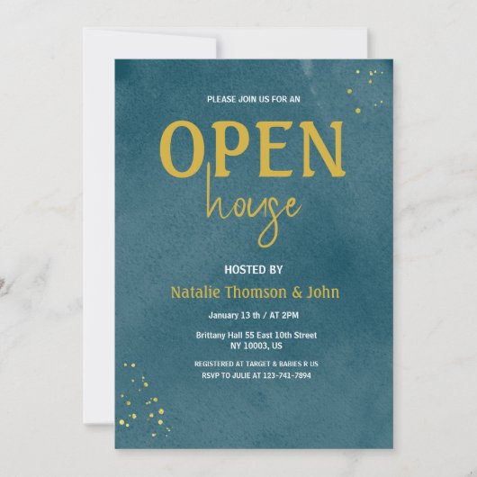 Open House Navy Blue Sprinkle Gold Einladung (Vorderseite)