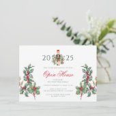 Open House Party Red Berries Christmas Holiday Einladung (Stehend Vorderseite)