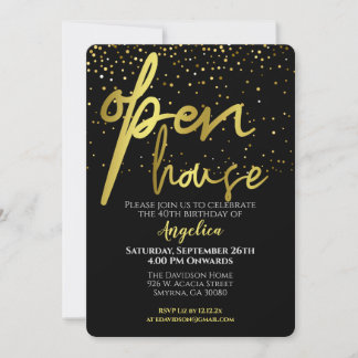 Open-House-Party Schwarz Gold Einladung