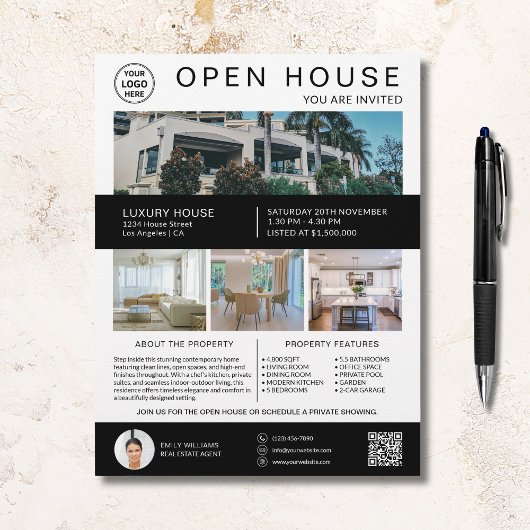 Open House Real Anwesen Broker Logo-Foto QR Flyer
