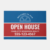 Open House Real Anwesen Red Blue Begrüßungszeichen Fußmatte (Vorderseite)