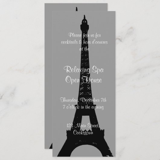 Open House Smokey Grau Abend in Paris Einladung (Vorne/Hinten)