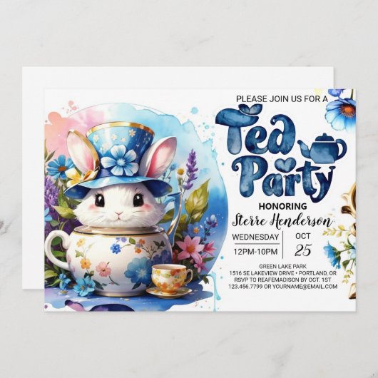 Open House Tea Party: Kinderdusche Einladung (Vorne/Hinten)