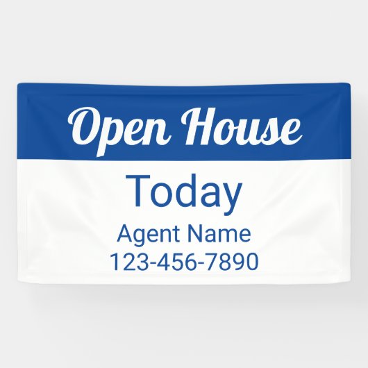 Open House Today Blue and White Agent Name Number Banner (Horizontal)