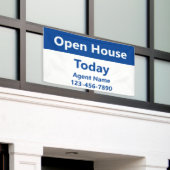 Open House Today Blue White Real Estate Agent Name Banner (Äußeres Gebäude)