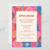Open House Tropical Floral Pink Red Housewarming Einladung (Vorderseite)