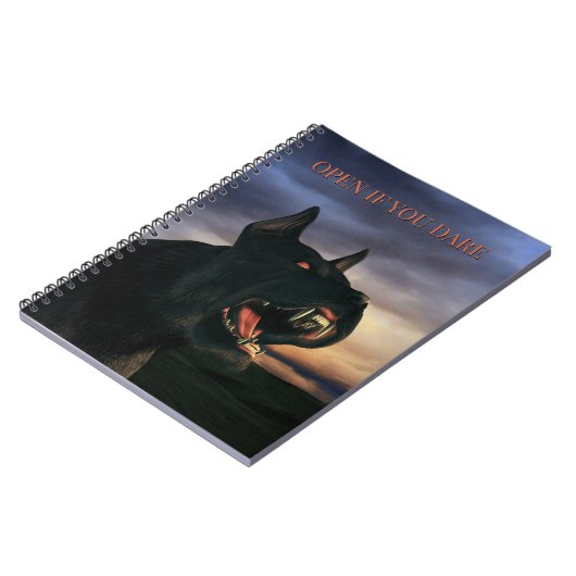 Open If You Dare. Big, black dog Notizblock (Linke Seite)