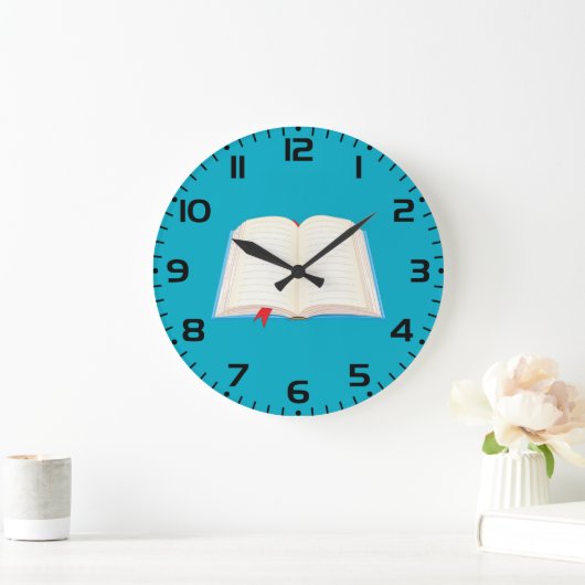 Open Lined Book Red Bookmark Große Wanduhr (Zuhause)