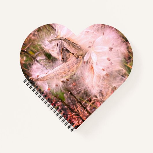 Open Milkweed Pods | Samen mit Seide | Herz Notizblock (Vorderseite)
