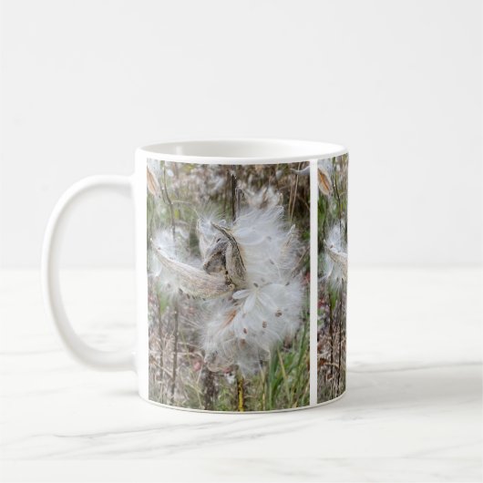 Open Milkweed Pods | Samen mit Seide | Kaffeetasse (Links)