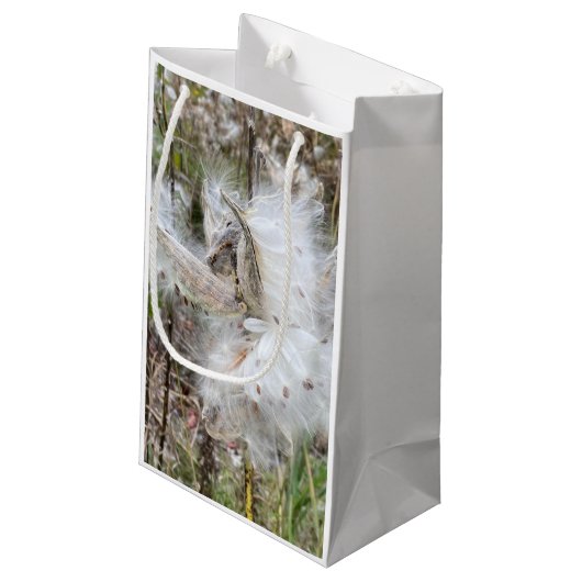 Open Milkweed Pods | Samen mit Seide | Kleine Geschenktüte (Rückseite Schrägansicht)