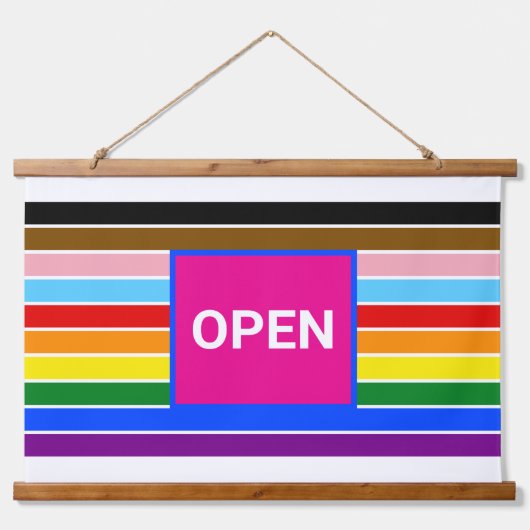 Open Pride Ally Rainbow Progress LGBT LGBTQ Wandteppich Mit Holzrahmen (Vorne)