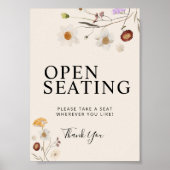 Open Seating Boho Wildblume Wedding Sign Poster (Vorne)