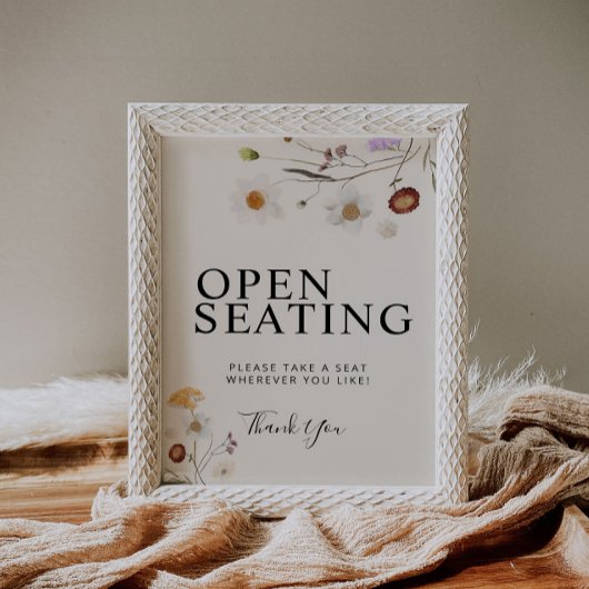 Open Seating Boho Wildblume Wedding Sign Poster