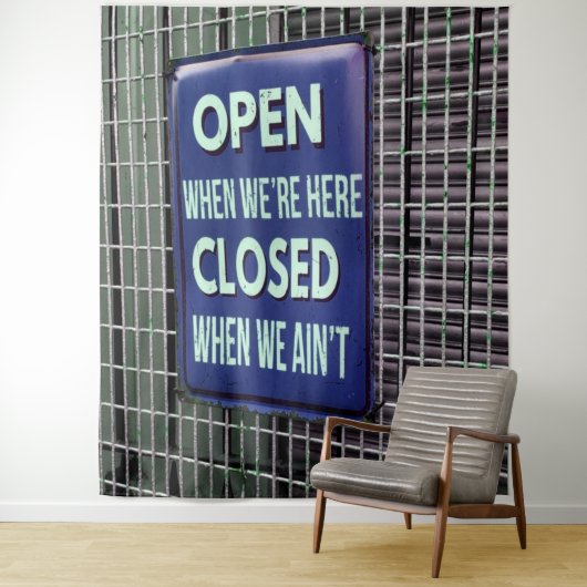 Open Sign Funny, Closed Sign Funny Wandteppich (Beispiel)