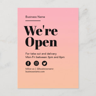 Open Sign Pink Orange Sunset Gradient Ankündigungspostkarte