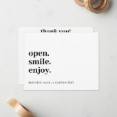 Open Smile Enjoy Juwelenpflege Danke Business Mitteilungskarte (Vorderseite/Rückseite Beispiel)