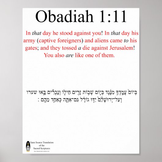 Open Source Translation Obadiah 1:11 Poster (Vorne)